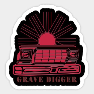 grave digger red car Sticker